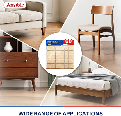 Ansible 60 PCS Felt Furniture Pads 1", Felt Pads for Chair Leg Floor Protectors for Hardwood Floors Round (Beige)