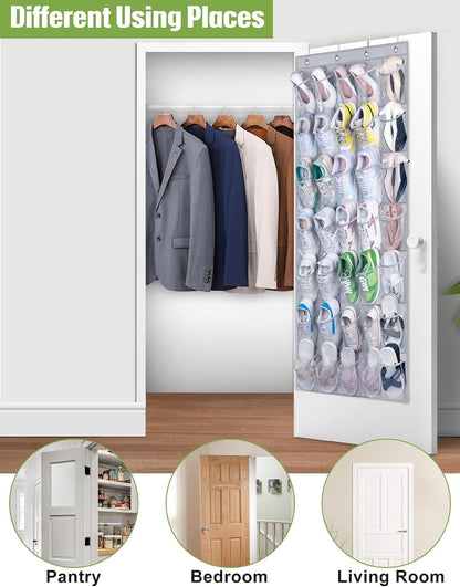 MISSLO 35 Clear Large Pockets Over The Door Shoe Organizer Sturdy Oxford Fabric Hanging Shoe Rack Closet Shoe Holder Hanger, White