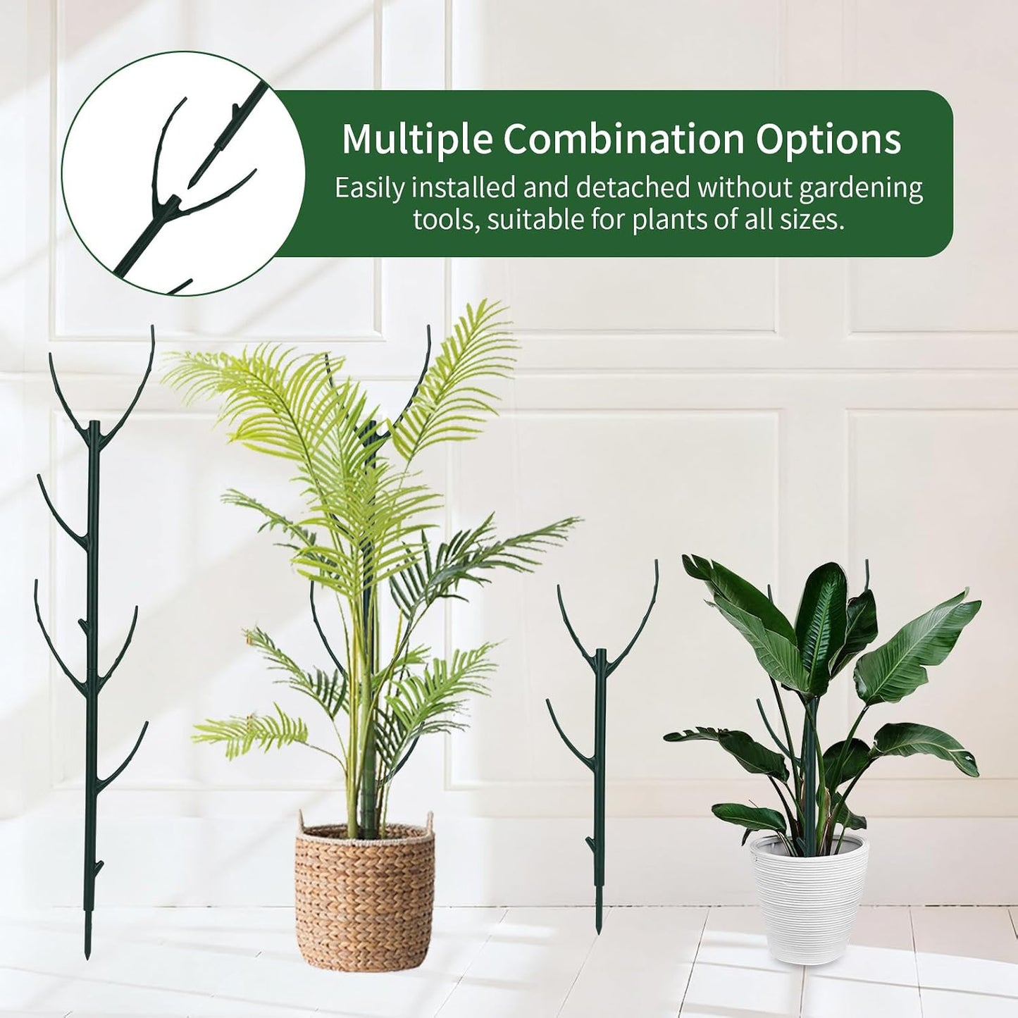 5pcs Adjustable Plant Support Poles, Stackable Plant Stakes with Hook-and-Loop Garden Ties Clips Garden Support Trellis Sticks for Indoor Outdoor Monstera Climbing Vines Flowers Vegetables