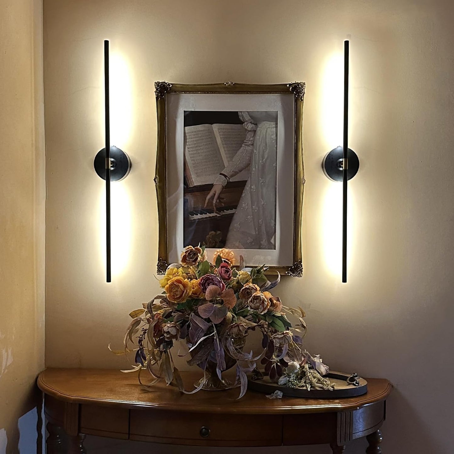 Battery Operated Wall Sconce Set of Two: Gold Wireless Rechargeable Wall Light with 10000mAh Detachable Battery and Remote, 360° Rotatable Scone Wall Decor for Bedroom Hallway Bathroom, 31.5inch