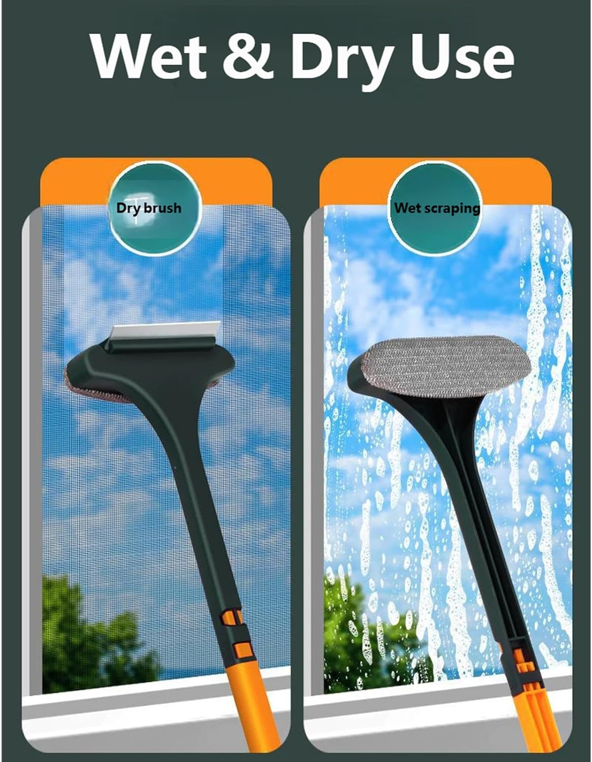 Window Screen Cleaner, 1Pc Double Sided Cleaning Brush, Fast Mesh Net Scraping Mop Washing Tool with Removable 16 Inch Handle for Glass Doors and Cabinets