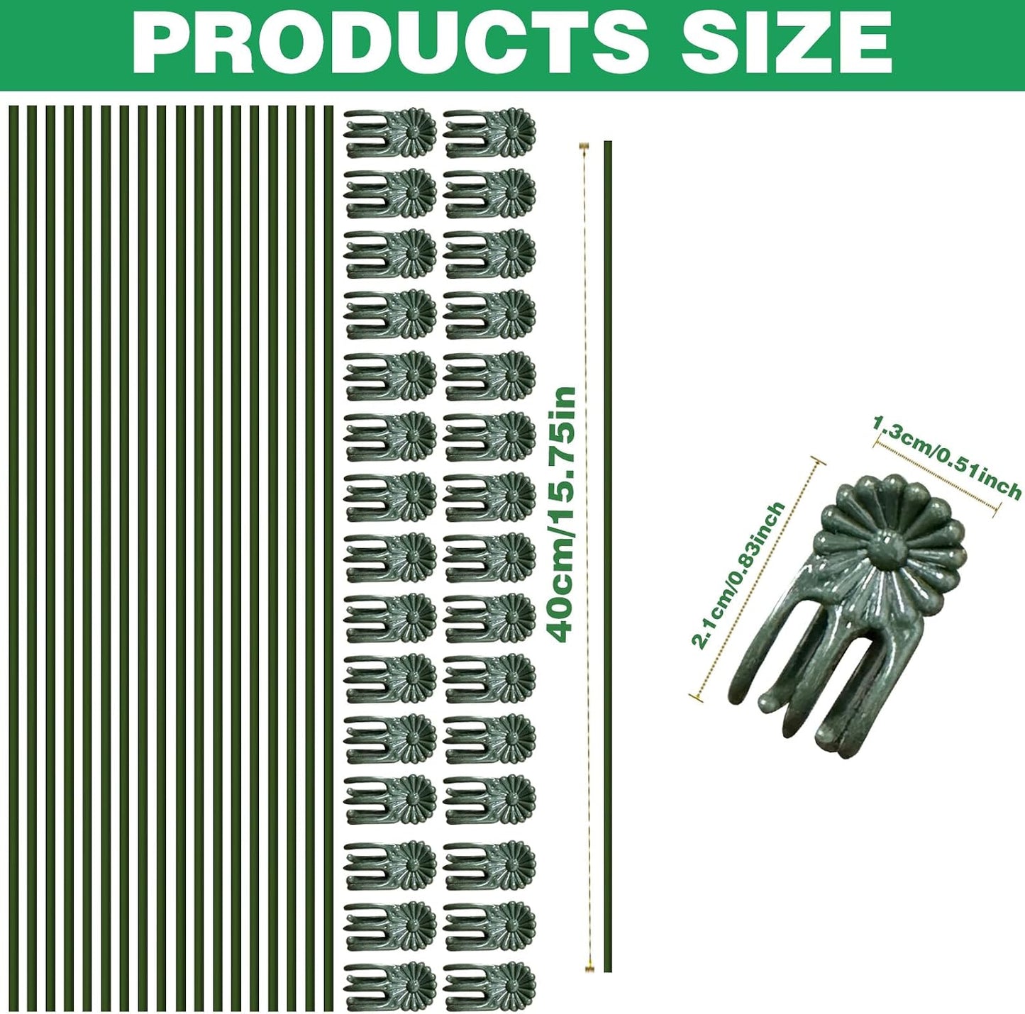 10pcs Green Plant Support Stakes with 15pcs Clips, Bendable Stakes for Tall Plants, Indoor & Outdoor Use