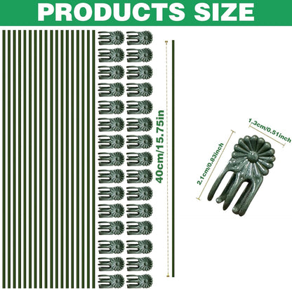 10pcs Green Plant Support Stakes with 15pcs Clips, Bendable Stakes for Tall Plants, Indoor & Outdoor Use