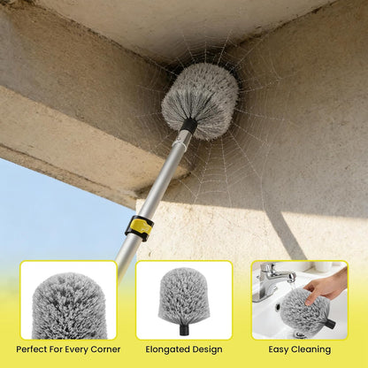 26FT High Reach Cobweb Duster with Extension Pole, Spider Web Brush for Cleaning with 5-20FT Telescopic Pole, 8" Larger Extendable Duster for High Indoor & Outdoor Webs
