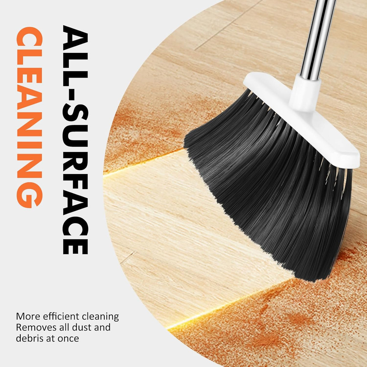 Heavy Duty Broom, 55 Inch Long Handle Outdoor Large Angle Brooms, Commercial Broom for Sweeping Indoor, for Home Garage Kitchen Office Courtyard Lobby Patio Lawn Concrete，Black