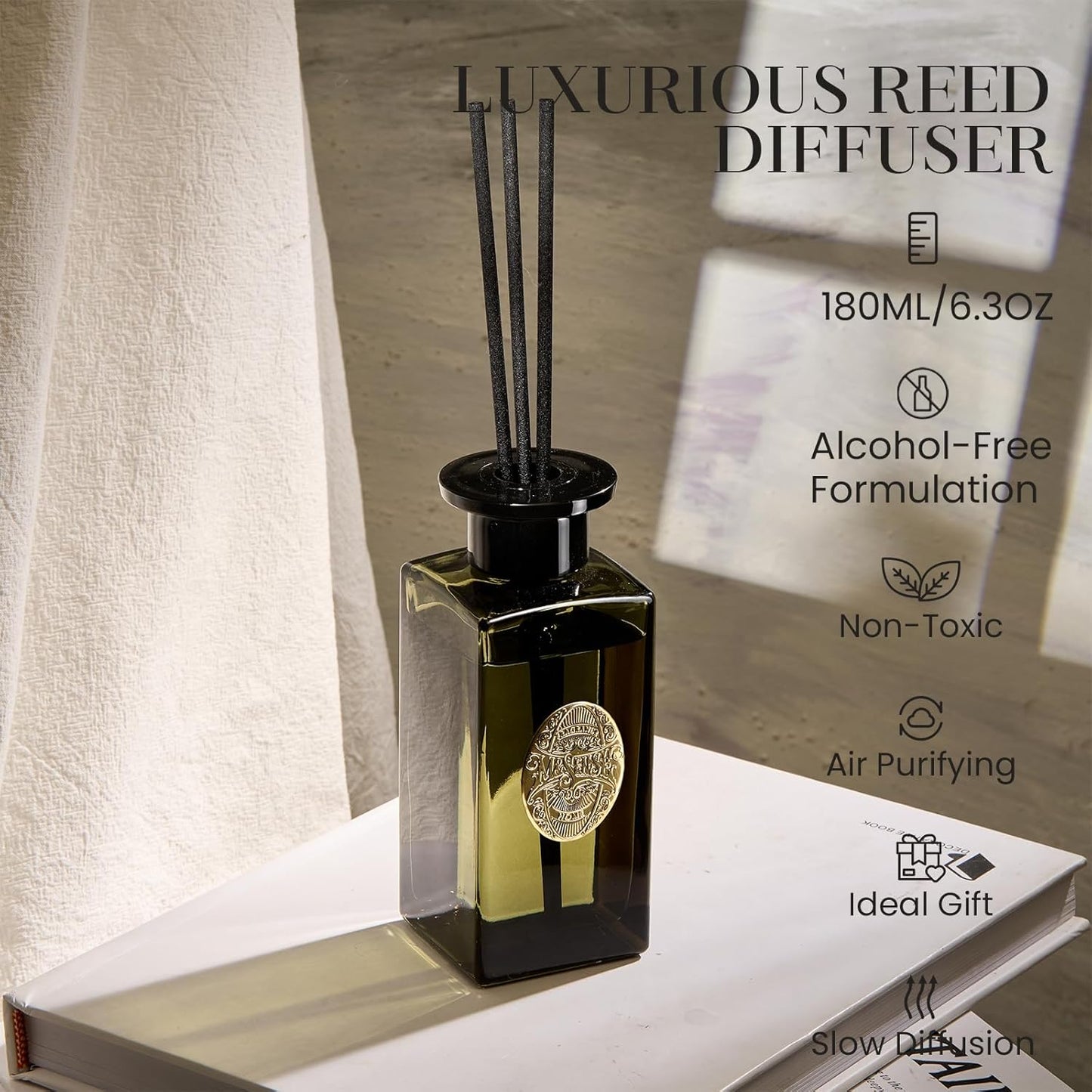 M&SENSE 6.3 oz Large Reed Diffuser Set | Lime+Basil Scent Oil Diffuser with Sticks | Hotel Collection Non-Toxic Home Fragrance |for Bedroom Bathroom Living Room - Colors A