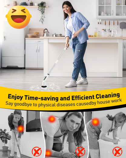 Shower Scrubber with Long Handle, Shower Cleaner Brush with 8 Floor Machine Pads, Cordless Electric Spin Scrubber for Cleaning with 2 Speed, Cleaning Supplies for Bathroom Bathtub Kitchen Floor Tile