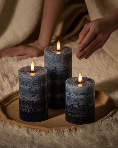 Stmarry White Flameless Candles with Remote and Timer, Real Wax Made LED Pillar Candles Battery Operated with 3D Flickering Flame - 3" x 4",5",6" - Set of 3