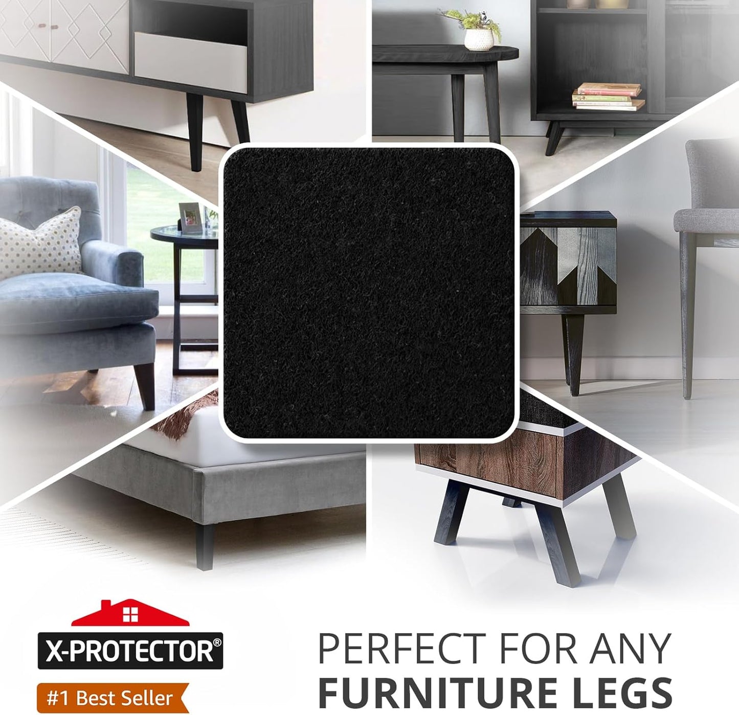 X-Protector Premium Felt Furniture Pads - 20 PCS 6 x 1/2" - Black Rectangular Pads with Tenacious Adhesive - Protects Hardwood, Laminate & Tile Floors
