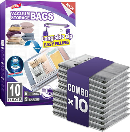 TAILI 8 Pack Jumbo Vacuum Storage Bags, 39x28 inch, LONG SIDE ZIP Vacuum Seal Bags for Clothing, Space Saver for Beddings, Comforters, Blankets, Pillows
