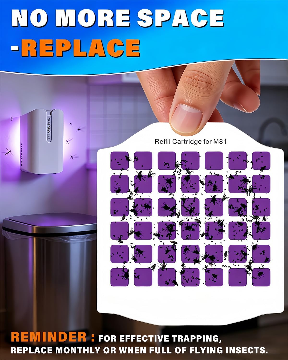 TEVARA Cordless Flying Insect Trap Refills, 5 Cartridges, Original Super Sticky Cards, High Efficiently Stick Fruit Flies, Gnats, Moths and Houseflies (10 Cartridges)