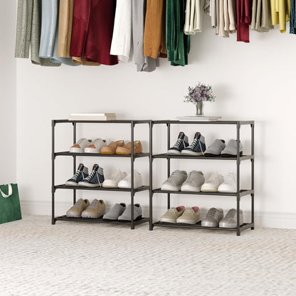 Small Metal Shoe Rack,Stackable Shoe Shelf Storage Organizer for Entryway, Hallway and Closet(3-Tier,Black)