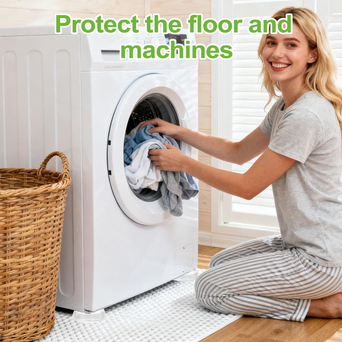 washing machine anti vibration pads - Prevents the washing machine from moving during use and reduces noise - PU transparent material (4-piece set) + leveling tool