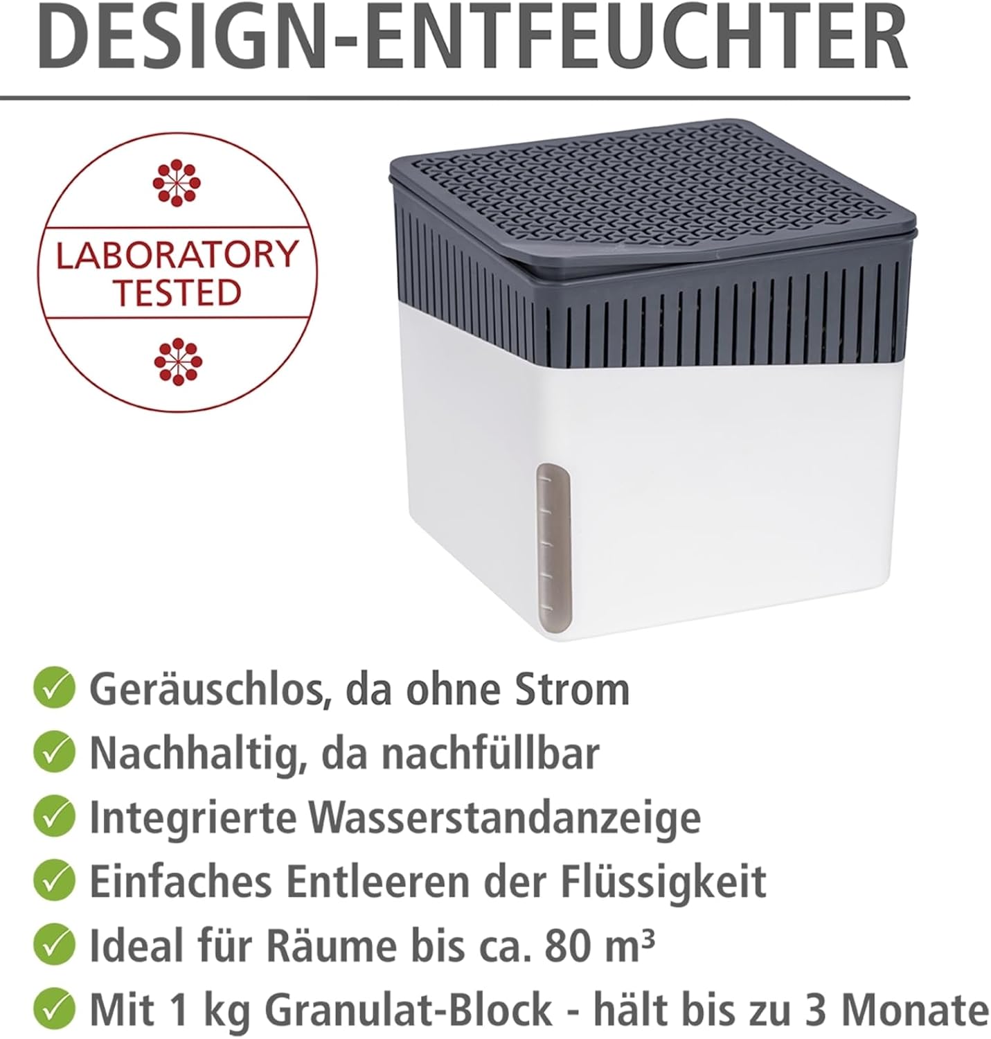WENKO Dehumidifier Small, Portable, Compact and Rechargeable, Moisture Absorber for Bathroom, Bedroom, Garage, Closet, 2800 Cubic Feet, 2.2lbs, White, 6.18 x 6.5 x 6.5, 2.2 lbs