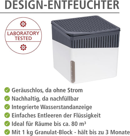 WENKO Dehumidifier Small, Portable, Compact and Rechargeable, Moisture Absorber for Bathroom, Bedroom, Garage, Closet, 2800 Cubic Feet, 2.2lbs, White, 6.18 x 6.5 x 6.5, 2.2 lbs