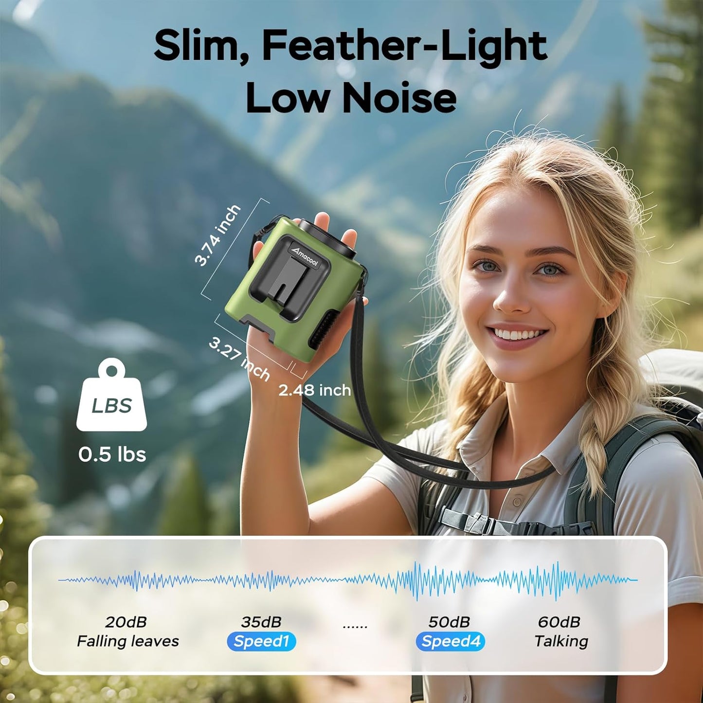 AMACOOL Portable Waist Fan Clip On, MAX 40H Work Time, 10000mAh Rechargeable Wearable Shirt Fan with Light, 16000RPM Powerful 5 Speed Belt Fans Personal Cooling Fans for Outdoor Jobsite Camping Travel