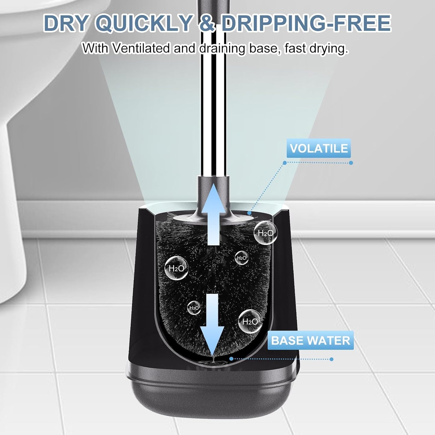 SetSail Toilet Brush and Holder, Self Closing Lid Toilet Bowl Brushes Holder and Extra Long Handle Ventilated Toilet Brush Set for Bathroom Cleaning, Nylon Bristles, Black
