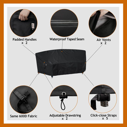 Patio Deck Box Cover, 63x30 Inch Fire Pit Covers with Straps and Handles, Waterproof Heavy Duty Outdoor Furniture Winter Cover for Keter, Suncast, Lifetime Container