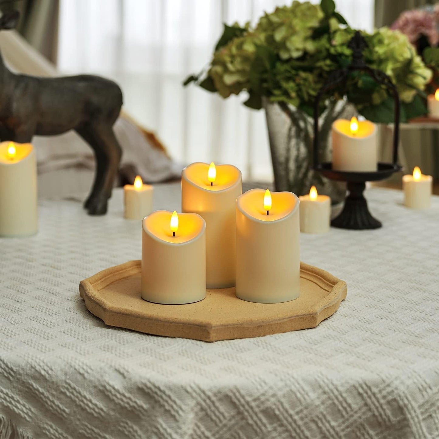 Homemory Black Flameless Candles, Halloween Candles Battery Operated with Remote and Timer, Flickering LED Pillar Candle for Theme Party, Holiday Decor, Set of 3