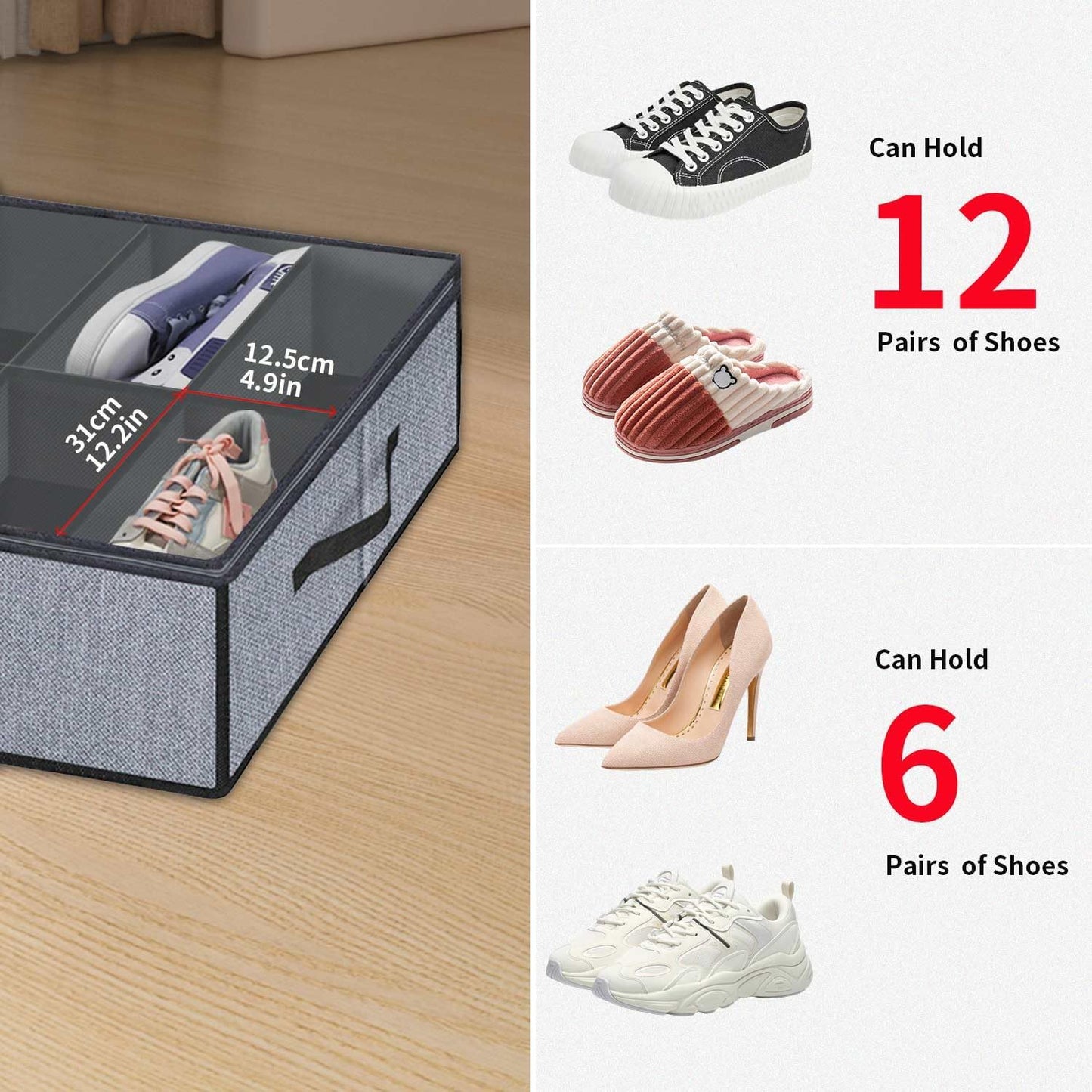 Onlyeasy Sturdy Under Bed Shoe Storage Organizer, Set of 2, Fit 12 to 24 Pairs, Underbed Shoes Closet Storage Solution with Clear Window, Breathable, L29.3 x W23.6 x H5.9, Linen-like Black, MXAUBSB2P