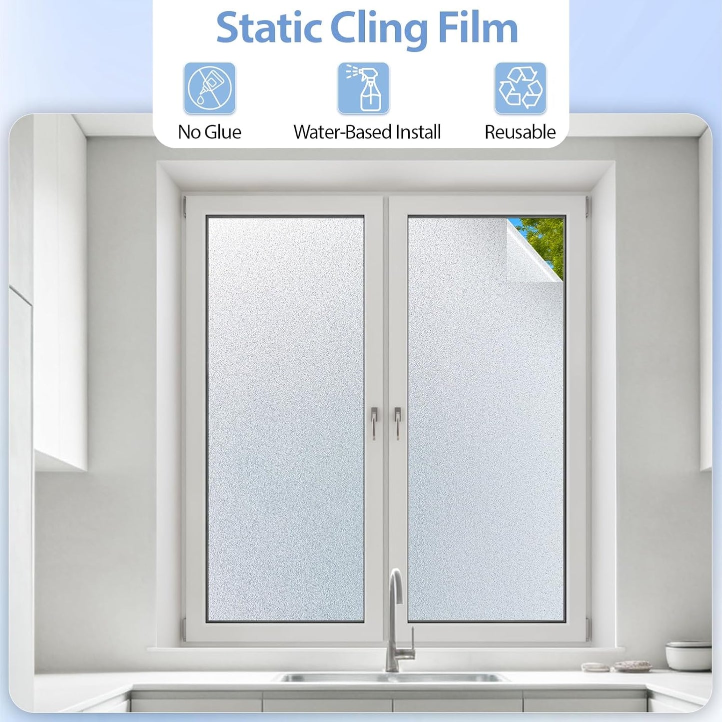 GTJ Frosted Window Privacy Film, Static Cling No Glue Removable Reusable, UV Blocking Glare & Heat Reduction, for Bathroom Glass Door Home Office, 17.5" x 78.7"in