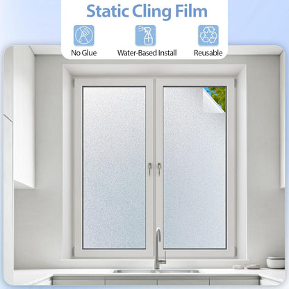 GTJ Frosted Window Privacy Film, Static Cling No Glue Removable Reusable, UV Blocking Glare & Heat Reduction, for Bathroom Glass Door Home Office, 17.5" x 78.7"in