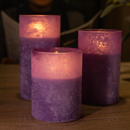 Blue Flameless Candles with Remote, Real Wax Glass Battery Operated Candles with Timer, LED Pillar Candle for Bedroom Home Wedding Birthday Party Fall Halloween Christmas Decorations, Set of 3