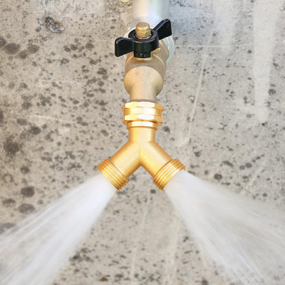 SIGURANTA Garden hose splitter, Brass Y-Type Unrestricted Flow Fitting, Garden Faucet splitter (2-way full flow)
