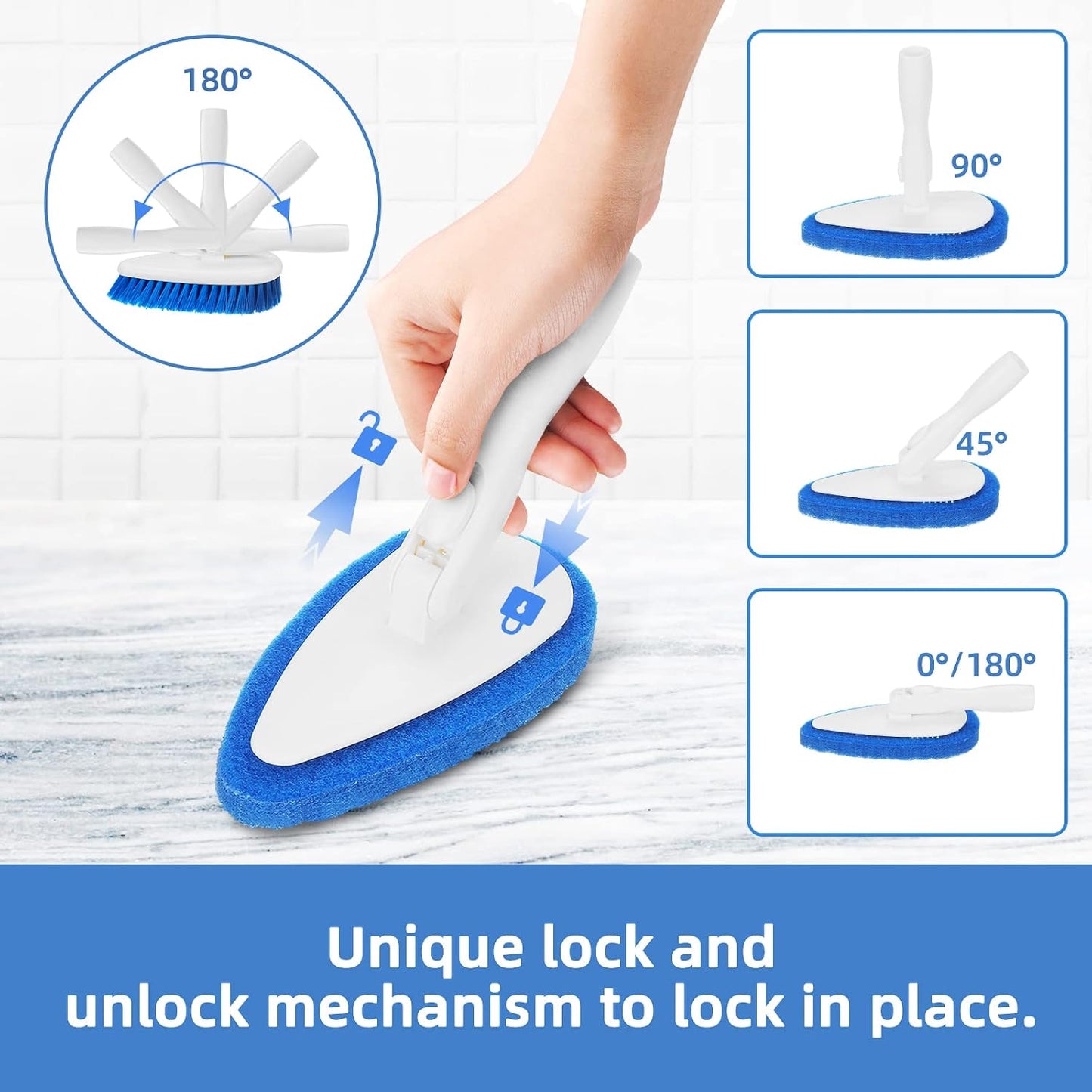 Qaestfy Shower Bathtub Tub and Tile Scrubber Brush with 51'' Adjustable Long Handle Cleaning Brushes Lock in Place Scrub Brush Head for Bathroom Wall Floor Scrubbing Model QAE008