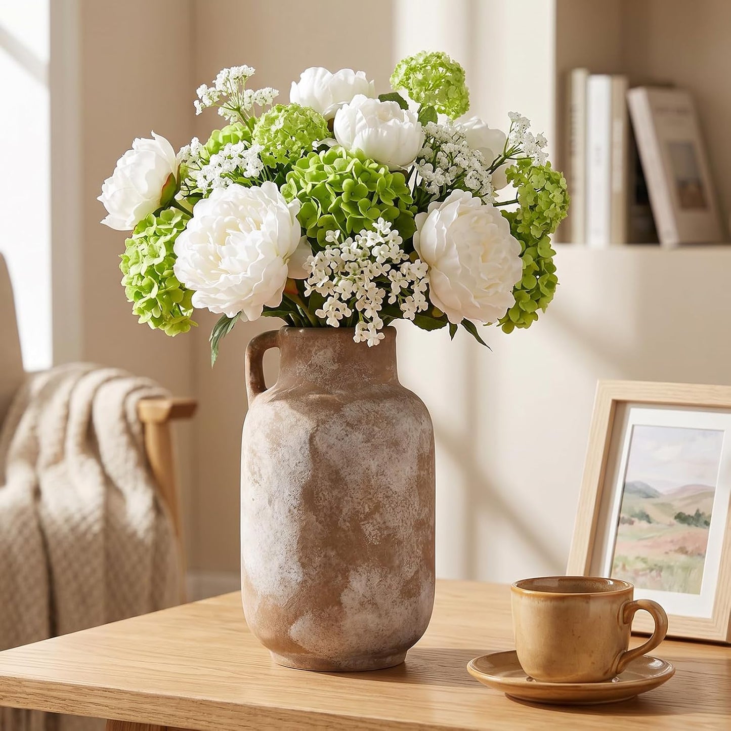 CUCUMI Ceramic Vase Set of 5, Home Decor Farmhouse Décor Handmade Pottery Vases for Pampas Grass, Dried Fresh Flowers, Table, Living Room, Kitchen, Shelf, Entryway Mantel Neutral Tones