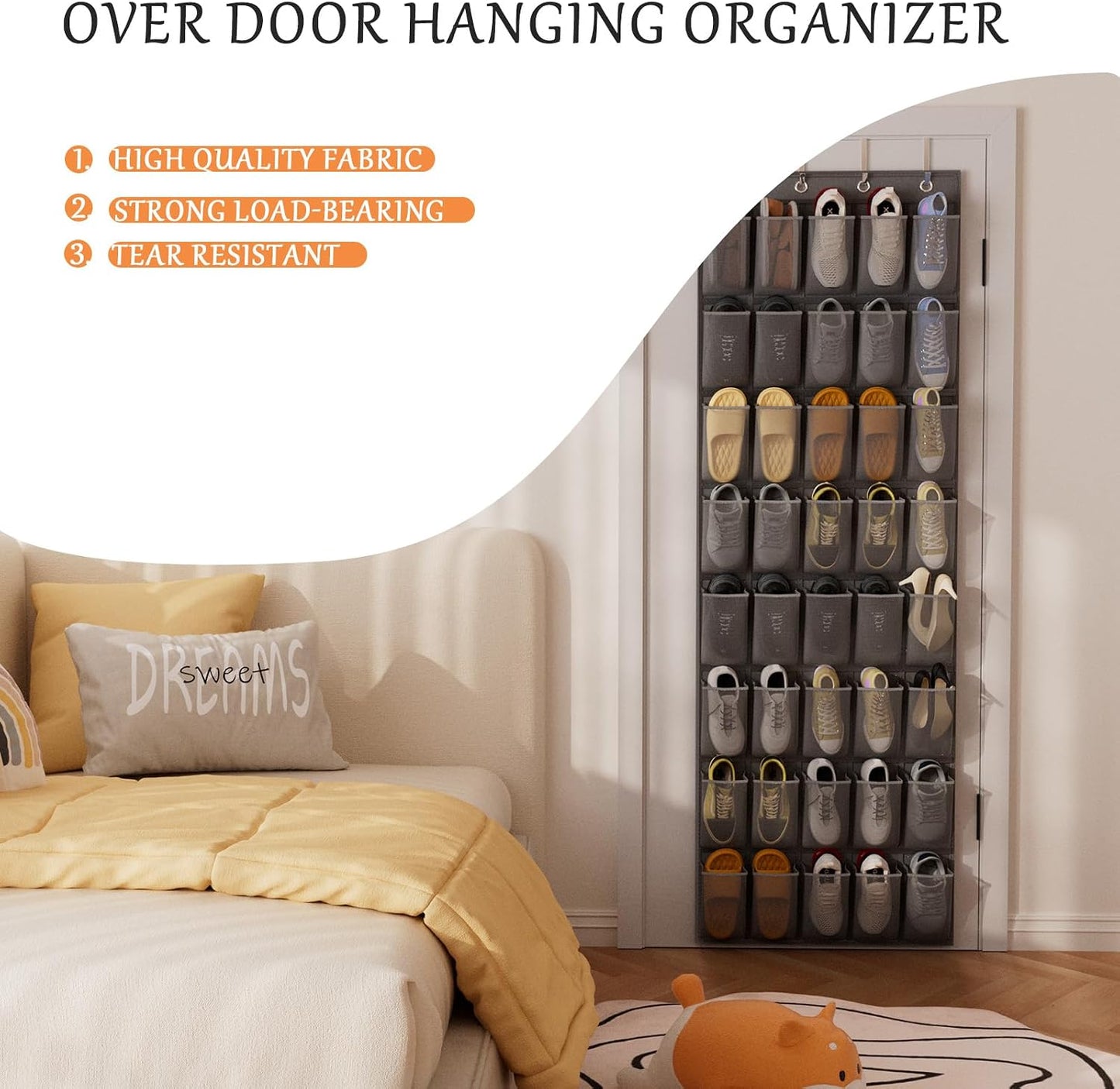 homyfort Over the Door Shoe Organizer, Hanging Shoe Rack Storage Holder with 24 Large Pockets for Closet Door, Men Women Kids Shoes, Cruise (Black)
