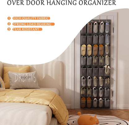 homyfort Over the Door Shoe Organizer, Hanging Shoe Rack Storage Holder with 24 Large Pockets for Closet Door, Men Women Kids Shoes, Cruise (Black)