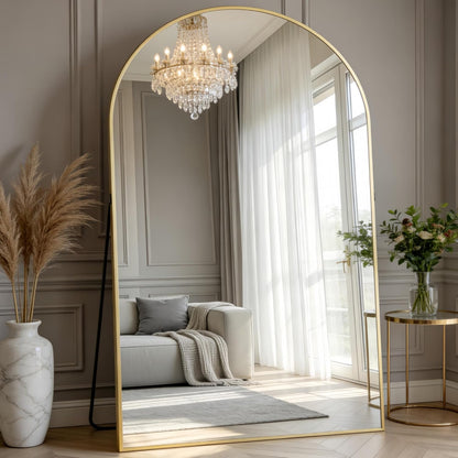 Prywot Arched Full Length Mirror, 70"x26" Free Standing Floor Mirror, Modern Full Body Mirrors with Stand, Wall Mirrors with Aluminum Alloy Frame for Bedroom,Living Room, Gold