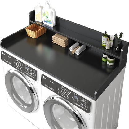 2-Tier Washer and Dryer Countertop with 2.75" H Guard,54" W x 27.5" D Laundry Countertop Cover with Non-Slip Pad,Large Space Laundry Topper for Folding Clothes Over Washer and Dryer-White