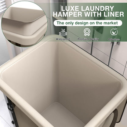 60 Gal(230L) Laundry Basket with Lid, Rolling Laundry Hamper with Wheels, Dirty Clothes Hamper with Metal Frame and Removable Bag Design, Suitable for Laundry Room, Bedroom (Black, 3 Section 230L)