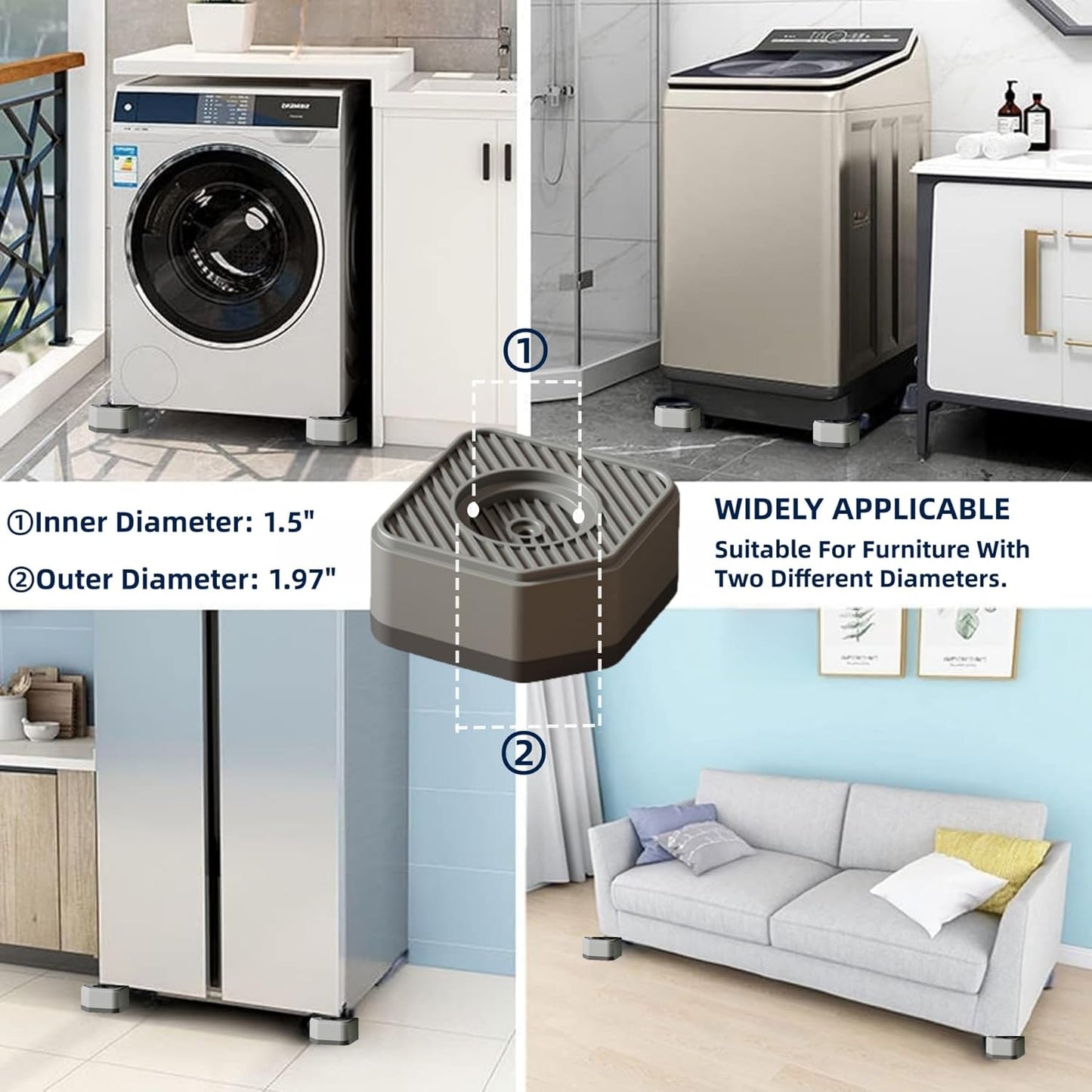 Anti Vibration Pads for Washing Machine, 4Pcs Washer Feet - Stops Moving, Walking - Prevents Noise, Vibration Transfer, Universal Size