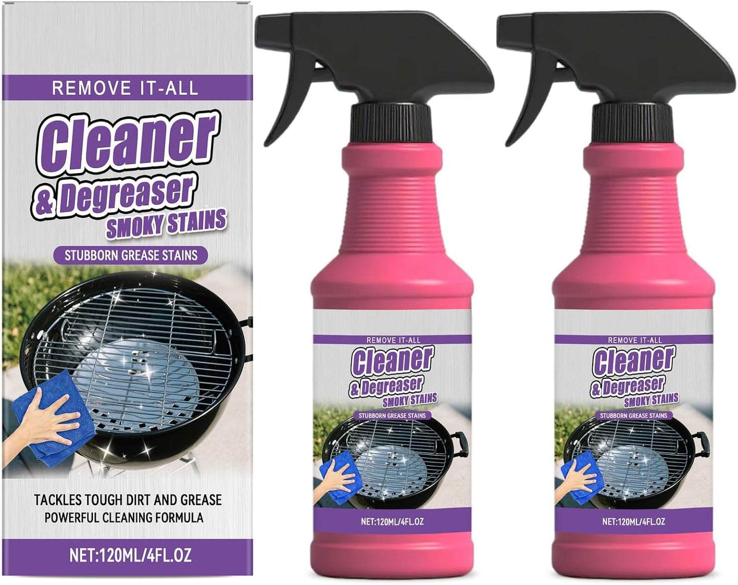 Fast-Acting Heavy-Duty Grill Degreaser Spray, BBQ Grill Cleaner Spray for Outdoor Grills, Safe Heavy Duty Cleaner for Burnt Food & Grease, for Stubborn Splatters, Stove Top, Grill, Drip Pans (1PCS)