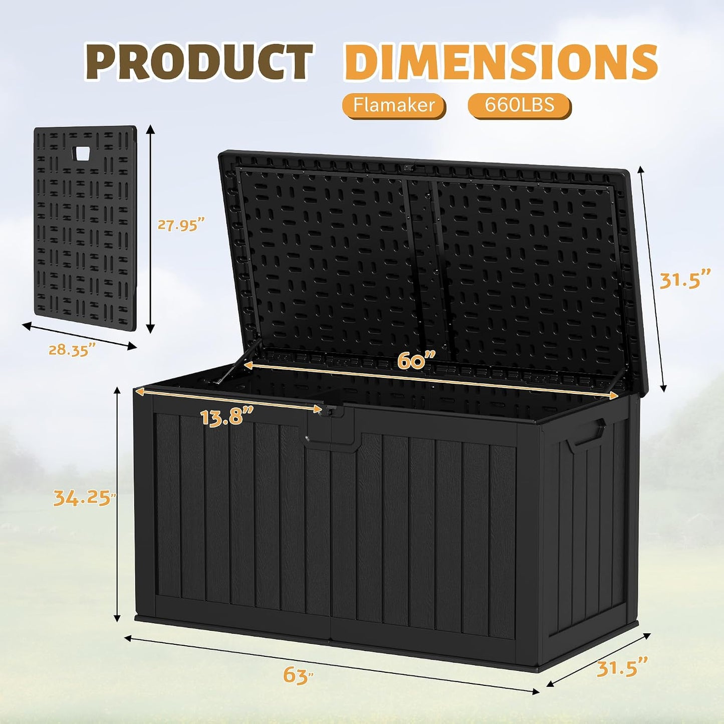 Flamaker Resin Deck Box 120 Gallon Waterproof Large Outdoor Indoor Storage Box Imitation Wood Resin for Patio Furniture Garden Tools and Pool (Black)