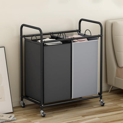 SUOERNUO Laundry Sorter Basket 2 Bag Laundry Hamper Cart with Rolling Lockable Wheels and Removable Bags Laundry Organizer Cart for Clothes Storage, Assorted