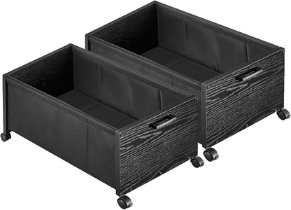 FOUCSSOMEI Under Bed Storage with Wheels, Wooden Under Bed Drawers On Wheels, Rolling Under Bed Shoe Storage, Space Saving, Rustic Brown,30L