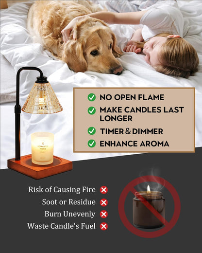 Candle Warmer Lamp Wood with Timer, Dimmable Electric Candle Lamp Warmer for Jar Candles, 2*35 Watt Bulb, Mothers Day Birthday Gifts for Women Men, Decorative Wooden Candle Lamp for Bedroom Home Decor