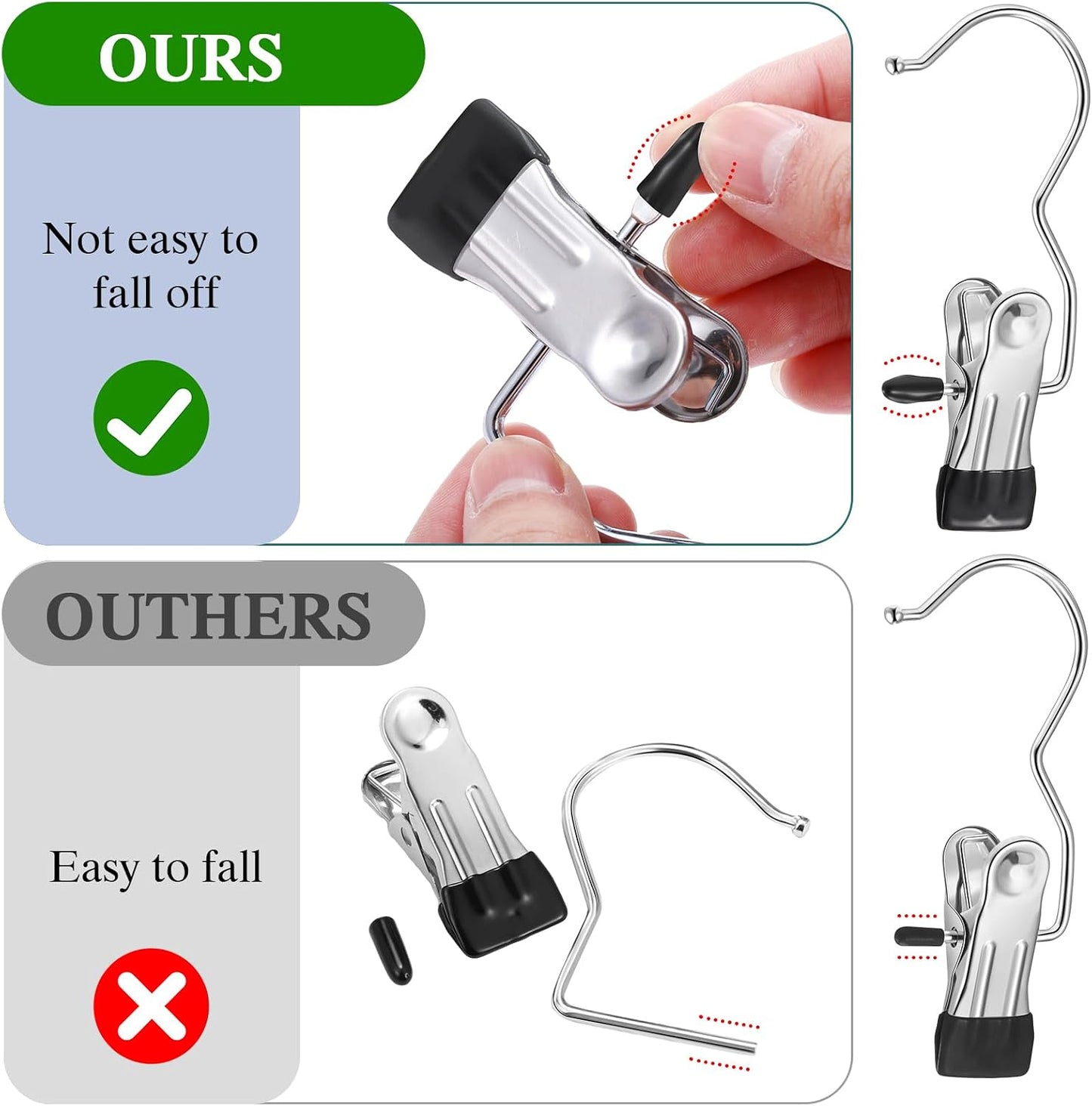 Yinder 150 Pcs Boot Hangers Clips Laundry Hooks Hanging Stainless Steel Clothes Pins Portable Clip Hangers for Closet Travel Socks Pants Handbags Hats Towels (Beige)