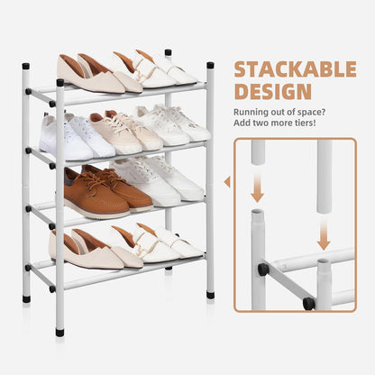 STORAGE MANIAC Expandable Shoe Rack for Closet, 8 Pairs Stackable Small Shoe Rack, Metal Adjustable Shoes Organizer for Entryway, Hallway, Garage, Front Door, Shoes Shelves, Black 2 Tier