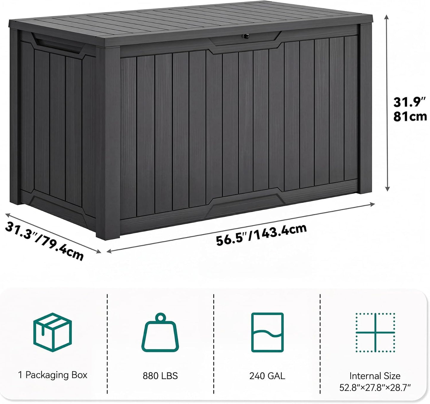 YITAHOME 35 Gallon Outdoor Storage Box | Waterproof Resin Deck Box and Package Delivery with Lockable Lid for Patio Furniture Cushions, Pool Accessories, Garden