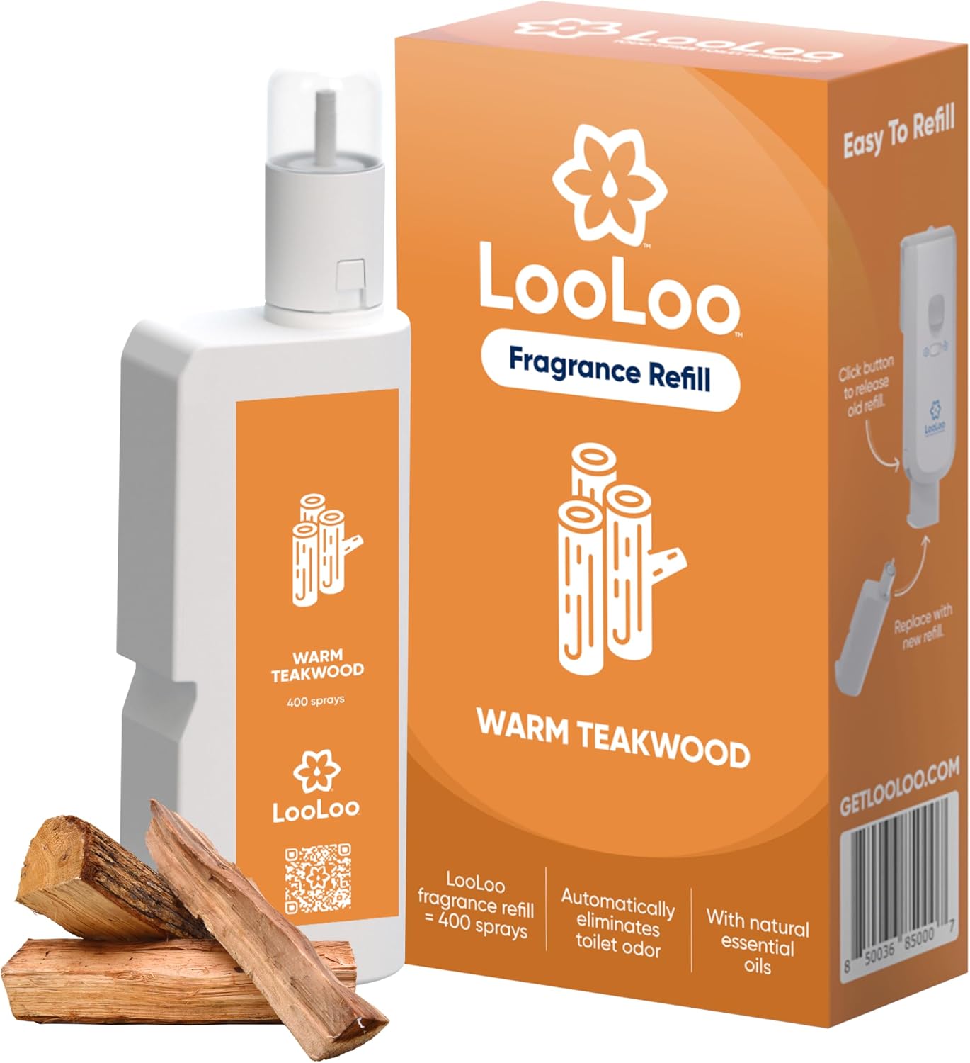 Loo Loo Touch Free Toilet Freshener Refills, Natural Essential Oils – Toilet Smell Eliminator, Bathroom Deodorizer, Air Freshener Spray for Bathroom, Clean Cotton Fragrance, 2.0 Fl Oz