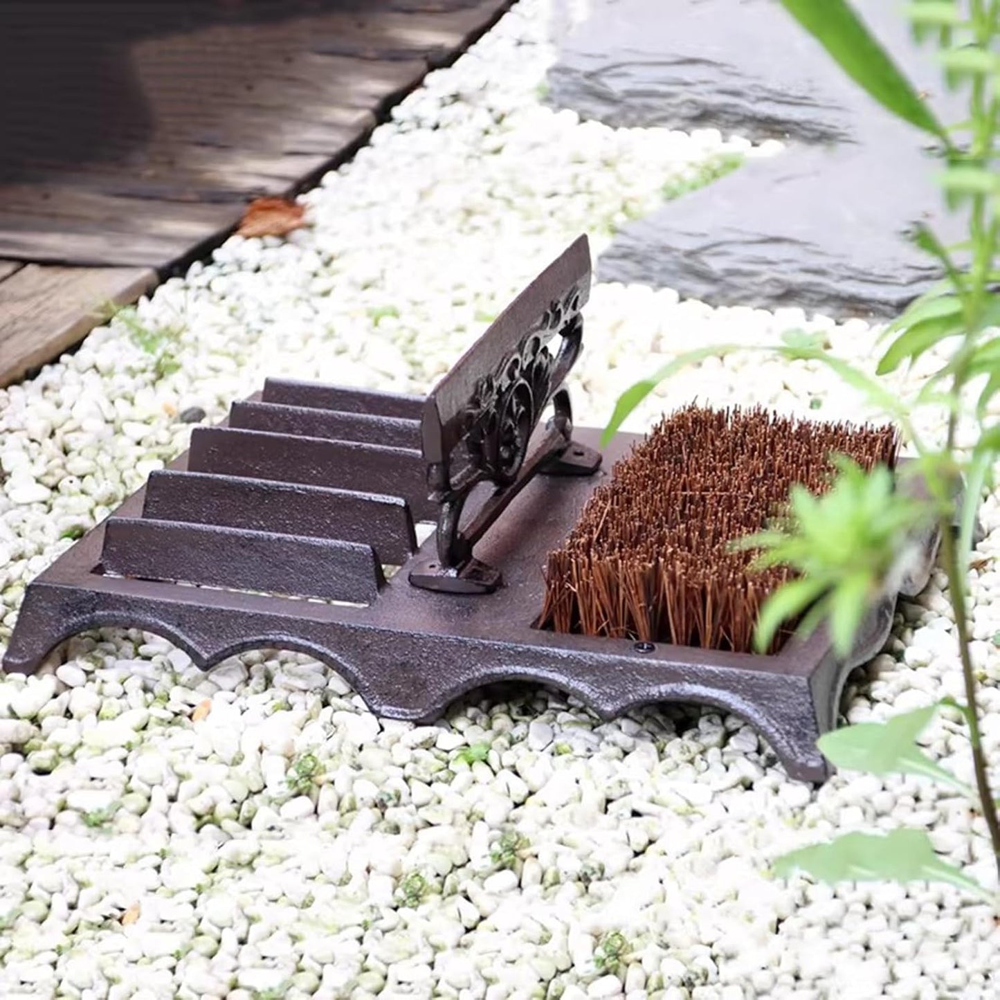 Cast Iron Boot Brush Scraper Outdoor, Heavy Duty Boot Scrubber Brush for Home Porch Entryway, Brown Front Doormat