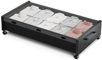 KITHELP Under Bed Storage Containers with Wheels, 2 Pack Underbed Shoe Storage Organizer with Removable Lids, Large Rolling Under Bed Storage Dresser Drawers for Clothes Toys Shoes Blankets