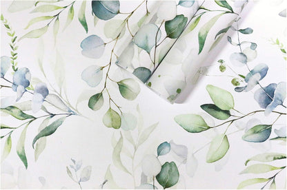 HAOKHOME Peel and Stick Wallpaper Boho Green/White Botanical Leaf Floral Wall Mural Home Nursery Decor Renter Friendly Wallpaper 17.3in x 9.8ft