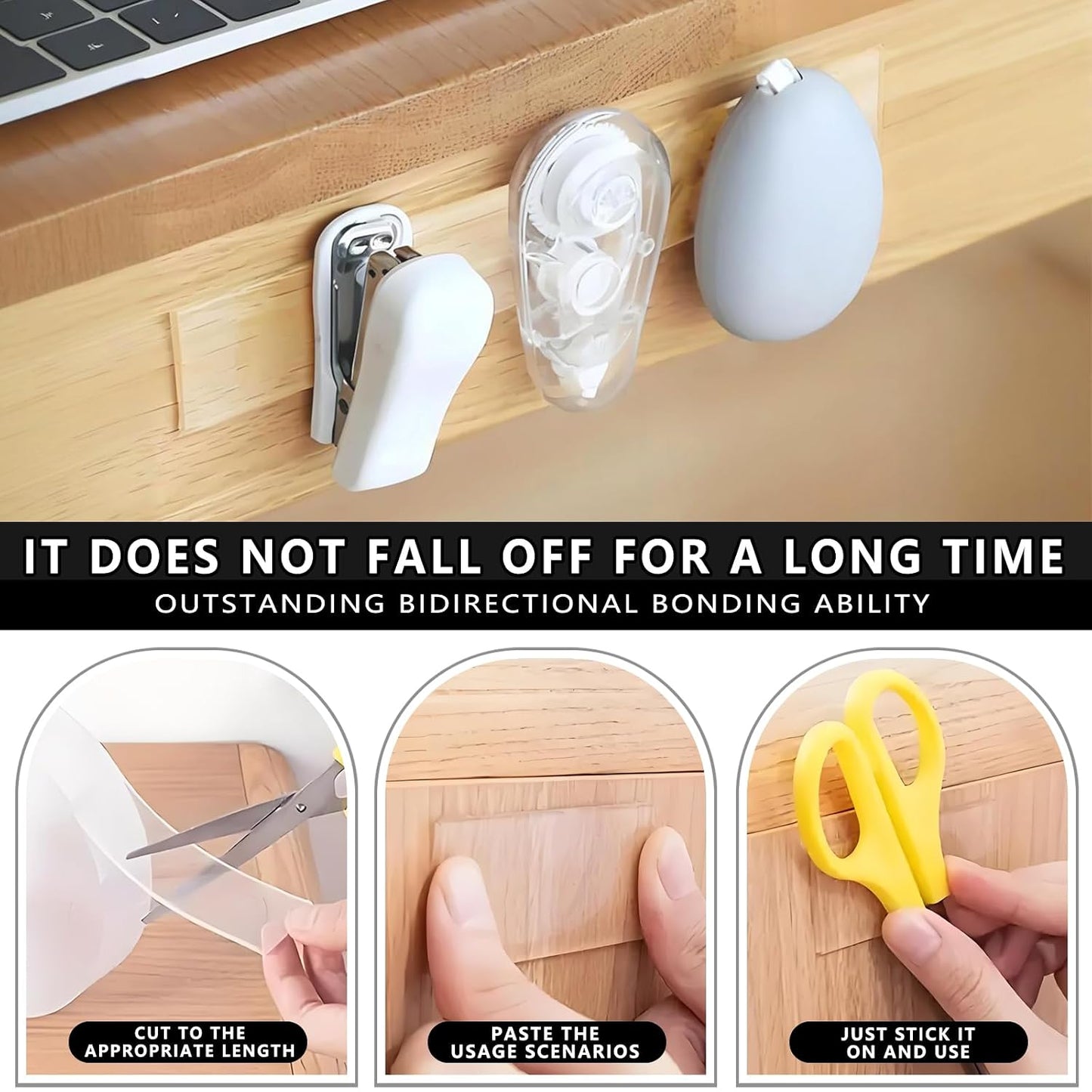 Nano Tape, Double Sided Tape, Removable Wall Tape for Hanging Picture, Poster, Carpet, Wall/Car/Home Mounting Strips, No Residue Clear Adhesive (4PCS)