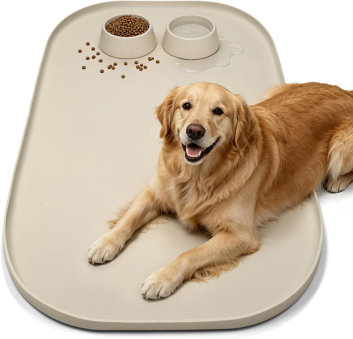 SMILOOL Silicone Pet Food Mat with Raised Edge for Food and Water Bowl, Dog Feeding Mats, Cat Food Trays for Floor Waterproof, Rubber Tray for Dogs and Cats, 19 x 12 x 0.7 Black
